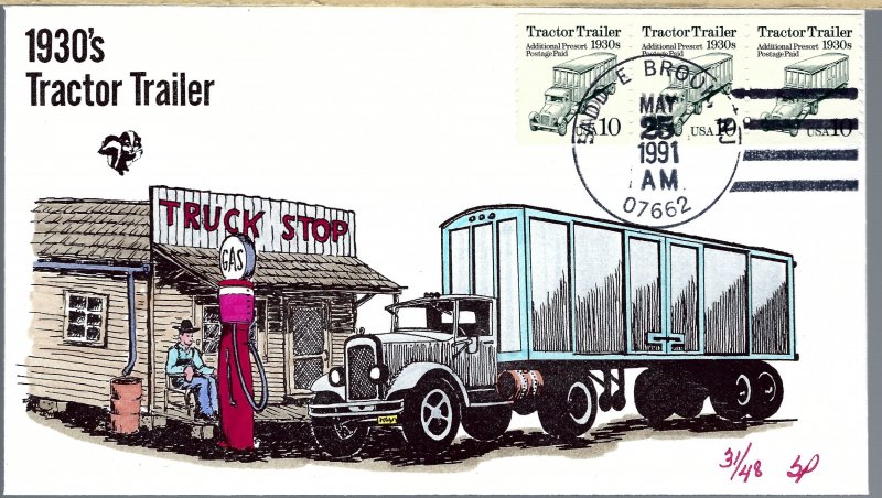 Pugh Designed/Painted 1930's Tractor Trailer FDC.. 31 of Only 48 created!