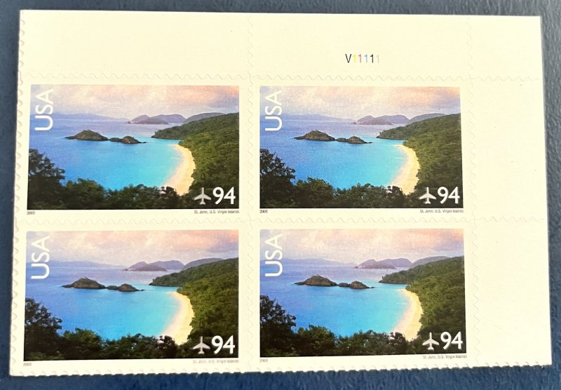 US C145 / 2008 94c Trunk Bay, St. John, Virgin Islands, Plate Block, MNH