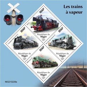 Niger 2021 MNH Trains Stamps Steam Engines Locomotives Railways Rail 4v M/S