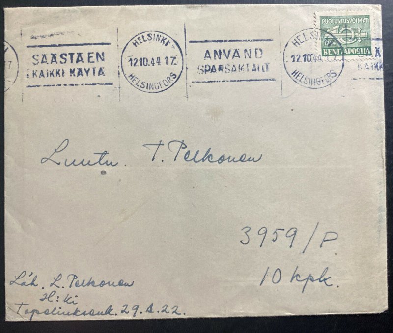 1944 Helsinki Finland Kenttapost Cover To Army Soldier