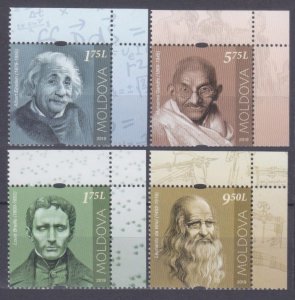 2019 Moldova 1119-1122 L Braille. A. Einstein. Mahatma Gandhi. Leonardo da Vinci