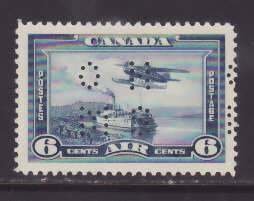 Canada-Unitrade#01-C6- id8-unused LH 6c 4 hole OHMS-Planes-1928-46-