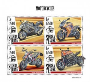 Sierra Leone - 2019 Motorcycles on Stamps - 4 Stamp Sheet - SRL191213a