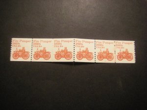 Scott 1908, 20 cent Fire Pumper, PNC3 in strip of 6, #2, MNH Transportation