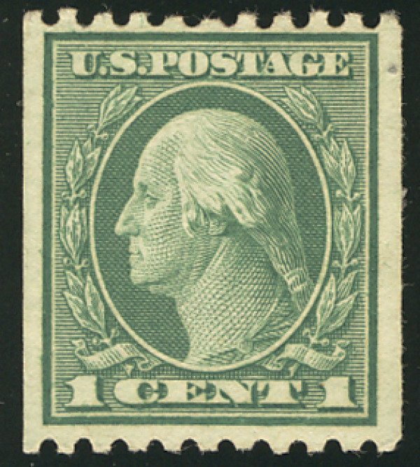 US #448 1c Washington Coil, VF mint lightly hinged, great color