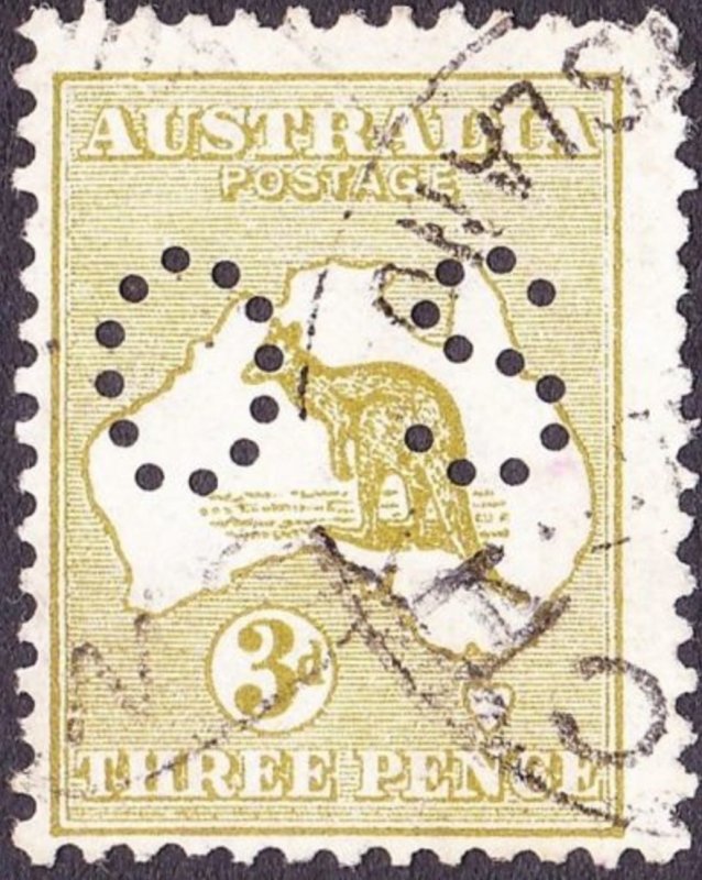 AUSTRALIA 1914 3d Olive Die II SGO20e FU