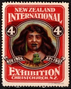 1906 New Zealand Poster Stamp New Zealand International Exhibition Christchurch