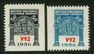 CANADA REVENUE BCT178, BCT179a BRITISH COLUMBIA TELEPHONE FRANKS