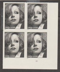 U.S. Scott #3943 Greta Garbo Stamp - Mint NH Plate Block