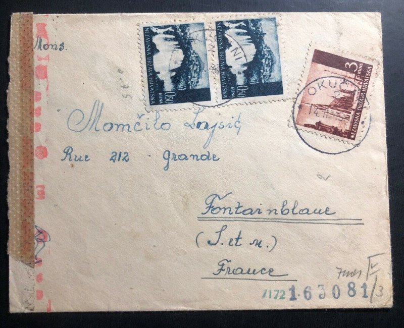 1943 Okucani Croatia Germany Censored Cover To Fontainebleau France