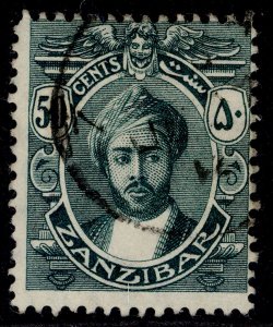 ZANZIBAR GV SG253, 10c blue-green, FINE USED. WMK ROSETTES