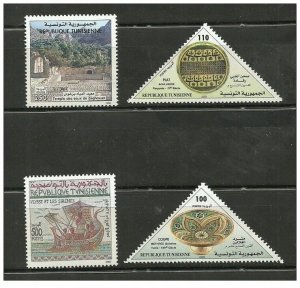 Tunisia 2000 MNH Stamps Scott 1209-1212 Archeology Ship Ulysses Mosaics Pottery