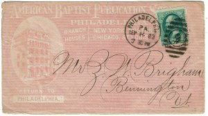 1883 Philadelphia, PA cancel on ad cover for American Baptist Publication Soc.