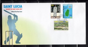 St. Lucia 2007 235 of 3 Cricket FDC, Scott 1238-1240, value = $1.50