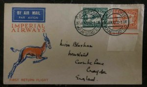 1932 Capetown South Africa First Flight Airmail Cover FFC To Croydon England