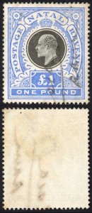 Natal SG142 One Pound Black and Bright Blue Fiscal Cancel