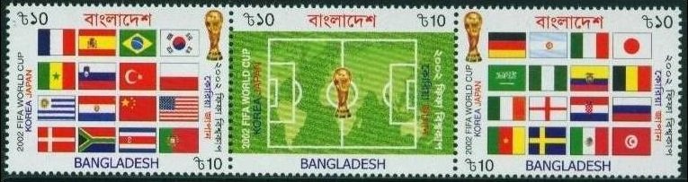 2002 Bangladesh 797-799strip 2002 FIFA World Cup in Japan and Korea