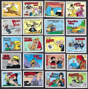 United States #3000a-t 32¢ Comic Strip Classics (1995). Twenty singles. MNH