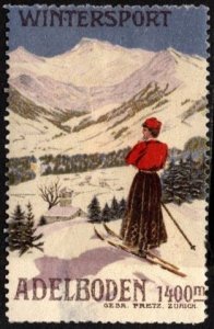 Vintage Switzerland Poster Stamp Winter Sports Adelboden 1400 Meters