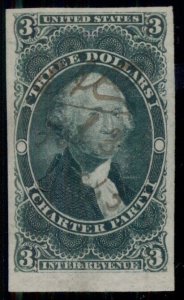 US #R85a $3.00 Charter Party, Imperf, used, XF, Miller certificate, Scott $200.