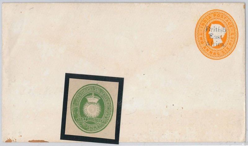 BRITISH EAST AFRICA -  POSTAL STATIONERY COVER : H. & Gage # 3a + #1 cut-out