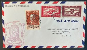 1941 Lisbon Portugal First flight Airmail cover FFC To Port Of Spain Trinidad
