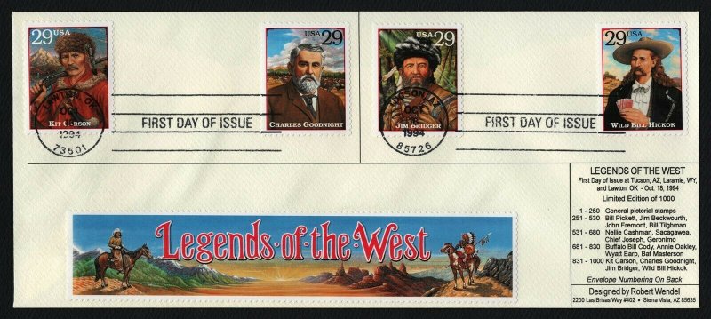 #2869a-t Legends of the West, Robert Wendell #10 FDC **ANY 5=FREE SHIPPING** 