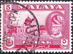 MALAYA PERAK 1957 5c Carmine-Lake SG153 FU