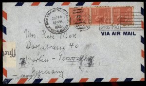 USA 3x 10c Prexie Tyler 1950 Airmail San Francsico CA Berlin Censor German 80132