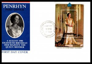 Penrhyn Island 118 Queen Mother Souvenir Sheet U/A FDC