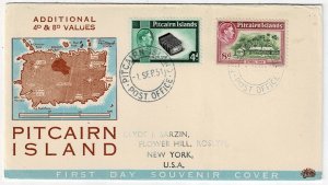 Pitcairn Island 1951 cacheted first day cover to the U.S., SG 5b, 6a