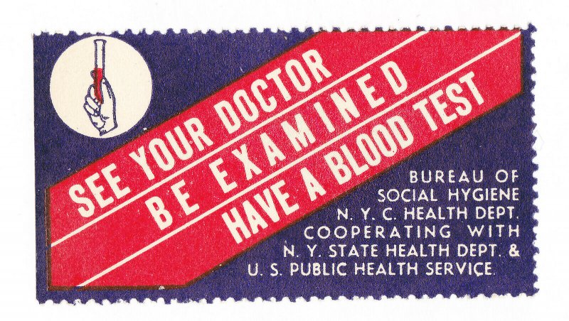 REKLAMEMARKE POSTER STAMP SEE YOUR DOCTOR BE EXAMINED HAVE A BLOOD TEST MNH-OG