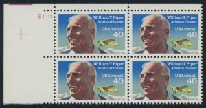 USA C132 - William Piper Re-issue - VF Mint nh Plate # Block - Cat $40.00