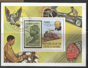 IVORY COAST 519, USED SOUVENIR SHEET, SIR ROWLAND HILL (1795-1879) , ORIGINAT...