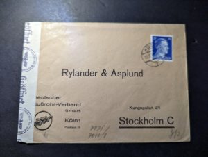 1942 Censored Germany Cover Cologne to Stockholm Sweden