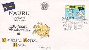 Nauru # 354, UPU 100 Years Membership, First Day Cover