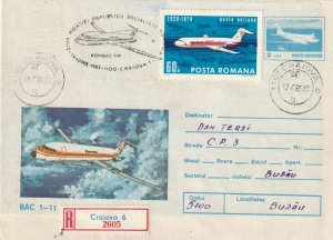 1983 ROMANIA COVER ROMBAC 1-11 PLANE AIRMAIL USED POST RECORDED