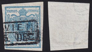 Austria - 1850 - Scott #5 - used - Type I - WIEN box pmk - watermarked