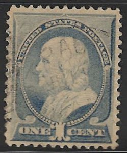 U.S. Scott # 212  1887 1c ultra  Franklin ; Soft Porous Paper Used-h- f-VF