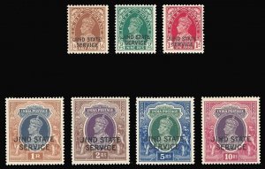 India - Jind 1937 KGVI Official set complete MLH. SG O66-O72. Sc O55-O61.