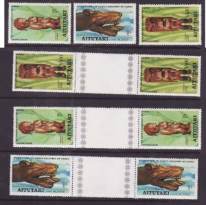 Aitutaki-Sc#160-2- id10-unused NH set + gutter pairs-Wood Figurines-1978-