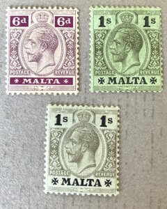 Malta 58, 59. 59a / 1914-1921 King George V KGV Stamps, Unused, Hinged