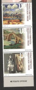 BOSNIA SERBIA - STRIP OF 3 STAMPS - ART - PAINTERS, PAINTING - 2023.