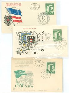 US 637 1959 Europa/CEPT first day covers, three unaddressed with different cachets.