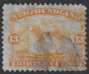 Newfoundland Stamps Scott #30 Canadian Prov 13c Orange Fishing Ship SCV $115