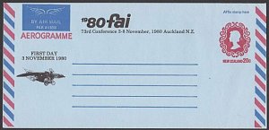 NEW ZEALAND 20c Aerogramme PTPO 1980 FAI Conference - unused................L623