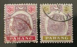 MALAYA PAHANG 1895-99 Tiger 3c & 5c Used SG#14 & 16 M3523 