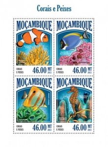 Mozambique - 2013 Tropical Fish and Coral  4 Stamp Sheet 13A-1374