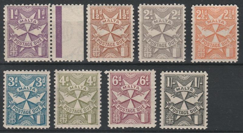 MALTA 1925 POSTAGE DUE RANGE TO 1/- WMK MULTI SCRIPT CA