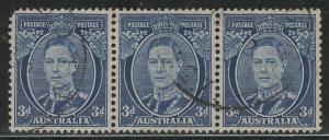 Australia Scott # 183, used, strip of 3, perf 15x14